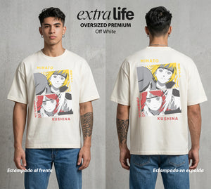 La Aldea Oculta | Zorro de Nueve Colas #02854 - Playera Oversized Premium | Off White - Foto en modelo
