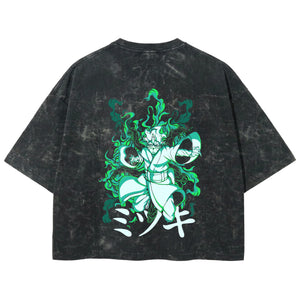 Playera streetwear premium de anime y gaming ExtraLife MX, corte boxy deluxe mineral wash heavyweight en color Acid Wash, moda urbana mexicana de culto.