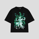 Playera streetwear premium de anime y gaming ExtraLife MX, corte boxy oversized drop shoulder heavyweight en color Deep Black y Off-White, moda urbana mexicana de culto.