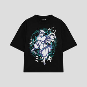 Playera streetwear premium de anime y gaming ExtraLife MX, corte boxy oversized drop shoulder heavyweight en color Deep Black y Off-White, moda urbana mexicana de culto.