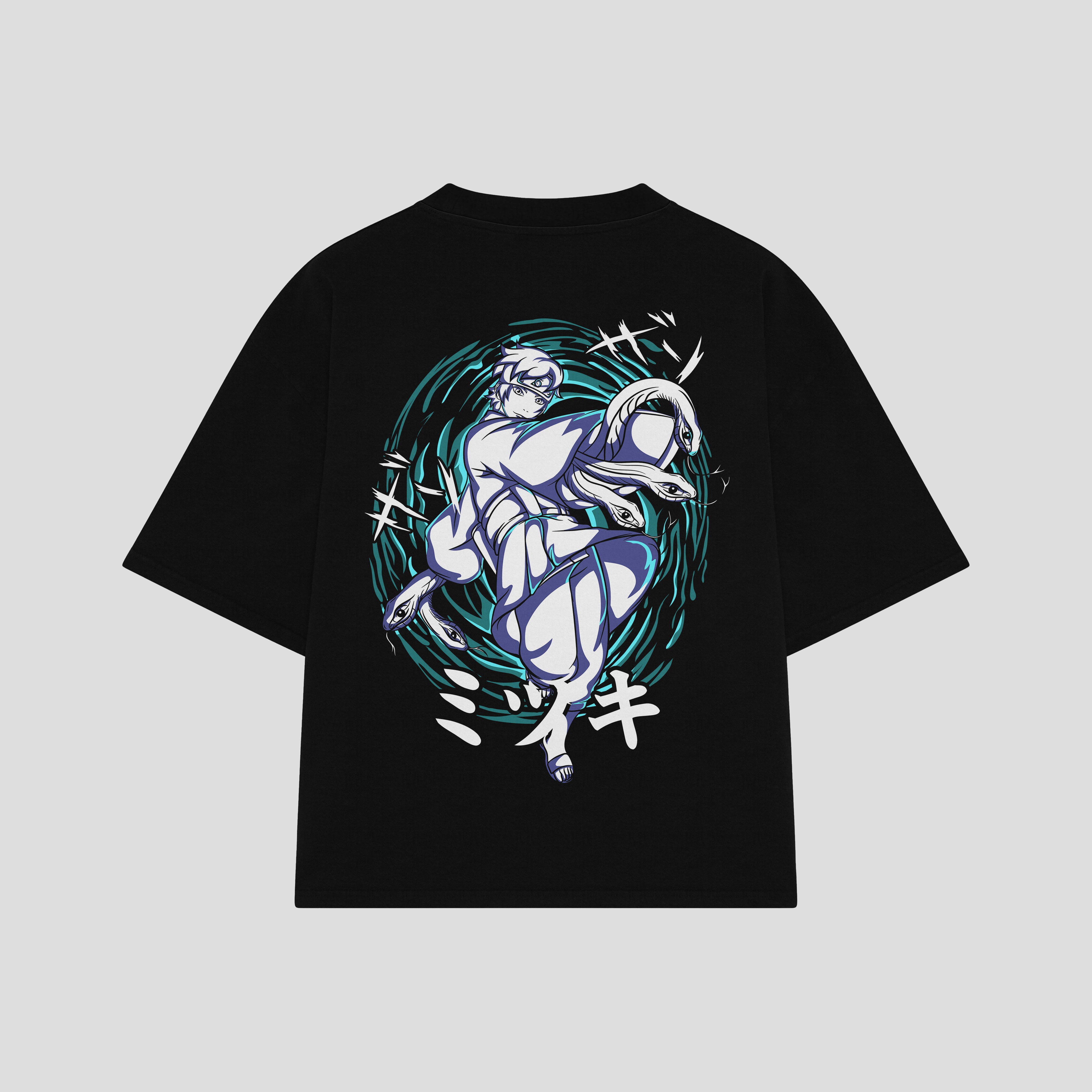 Playera streetwear premium de anime y gaming ExtraLife MX, corte boxy oversized drop shoulder heavyweight en color Deep Black y Off-White, moda urbana mexicana de culto.
