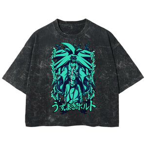 Playera streetwear premium de anime y gaming ExtraLife MX, corte boxy deluxe mineral wash heavyweight en color Acid Wash, moda urbana mexicana de culto.