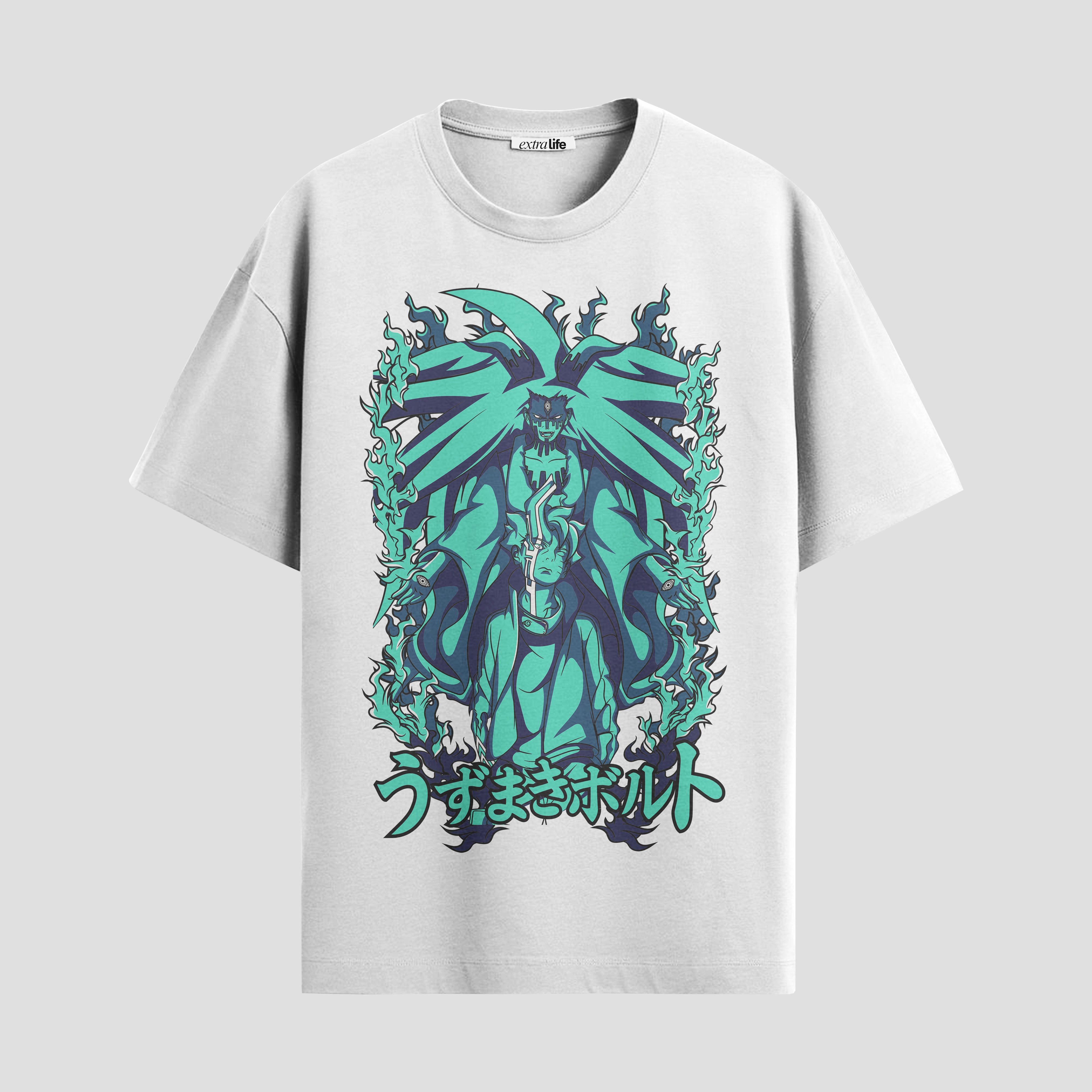 Playera urbana de anime y gaming ExtraLife MX, corte Standard Fit unisex ligero y transpirable en color Deep Black y Pure White, ropa de uso diario para gym y casual.