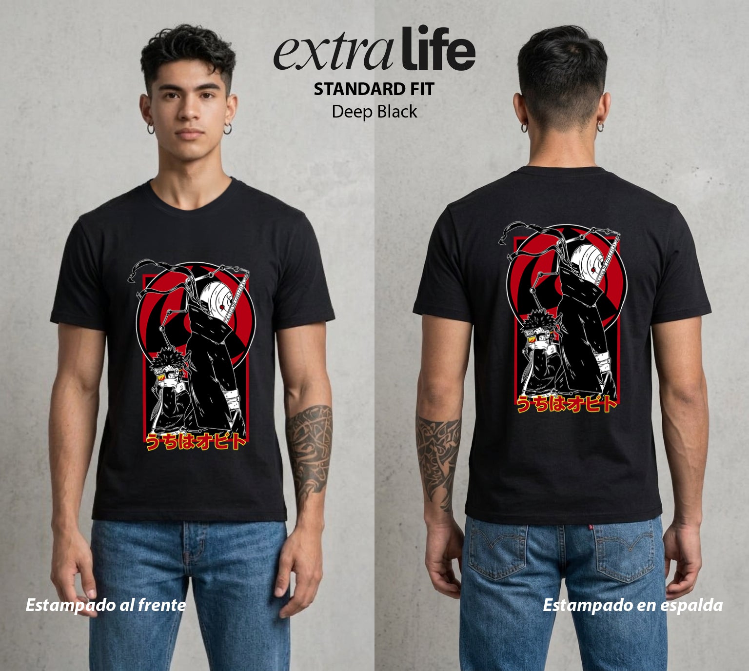 La Aldea Oculta | Dattebayo del Viento #02861 - Playera Standard Fit | Deep Black - Foto en modelo