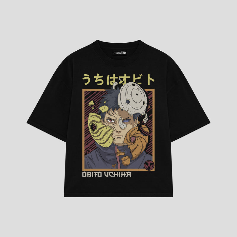 Playera streetwear premium de anime y gaming ExtraLife MX, corte boxy oversized drop shoulder heavyweight en color Deep Black y Off-White, moda urbana mexicana de culto.
