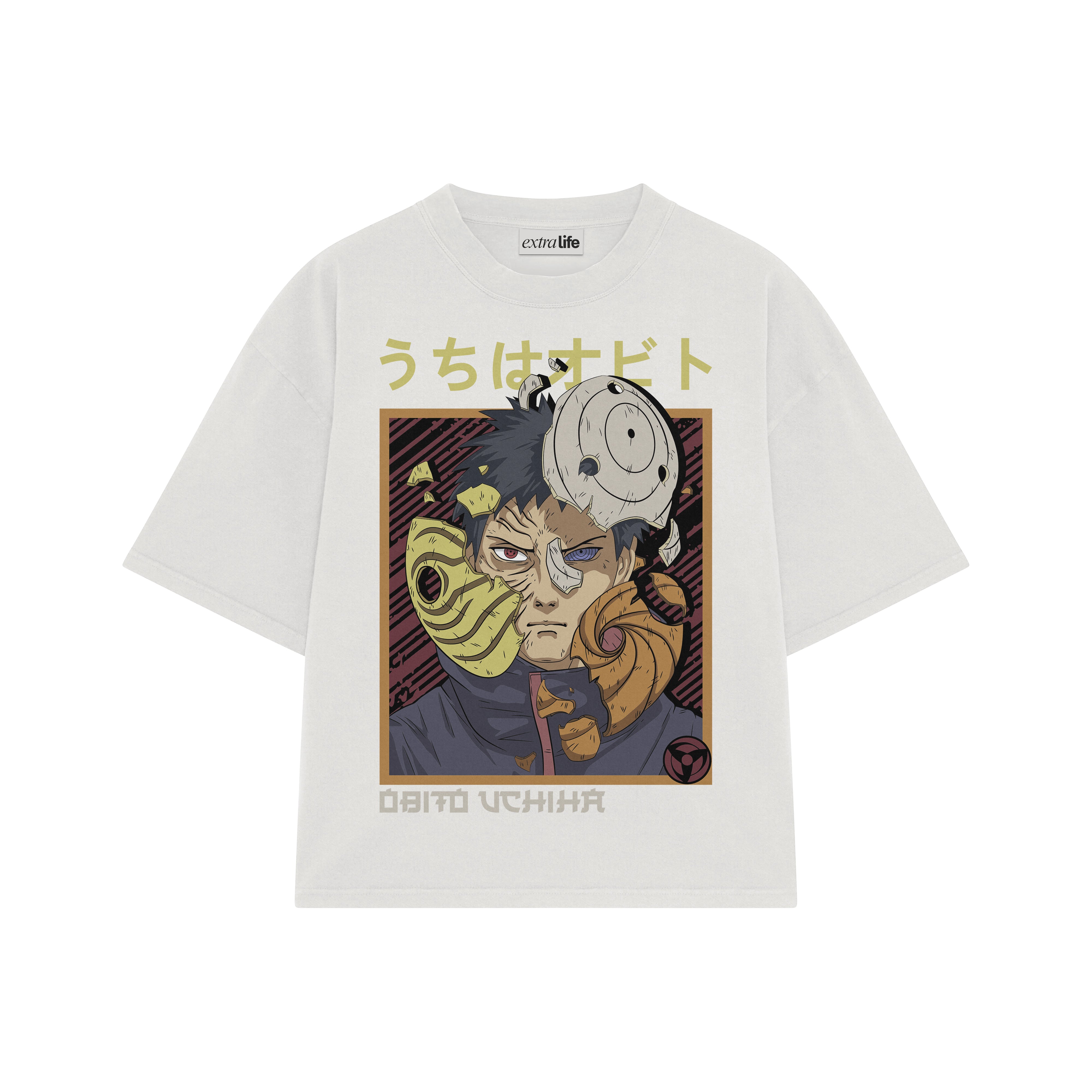Playera streetwear premium de anime y gaming ExtraLife MX, corte boxy oversized drop shoulder heavyweight en color Deep Black y Off-White, moda urbana mexicana de culto.