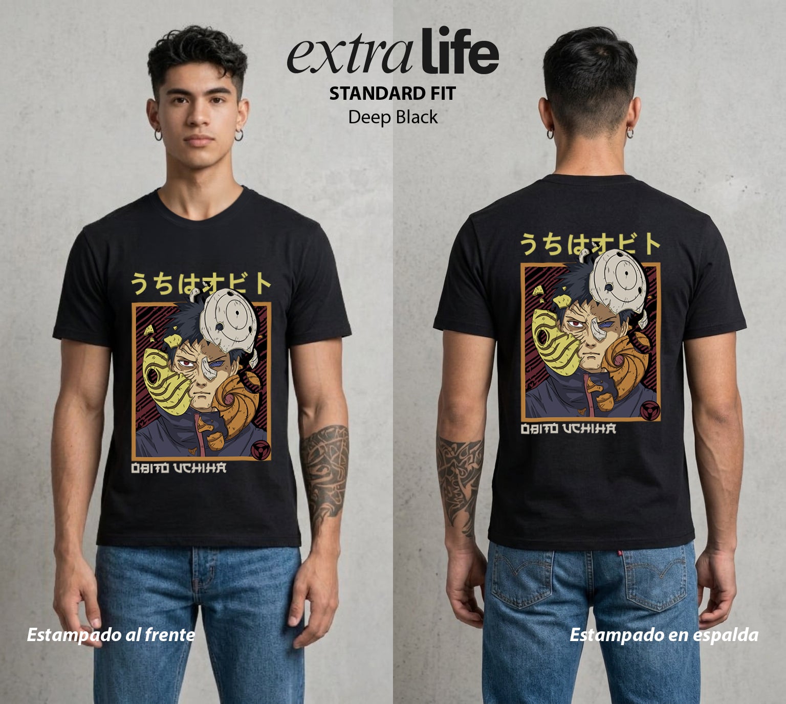 La Aldea Oculta | Poder del Chakra Zorro #02863 - Playera Standard Fit | Deep Black - Foto en modelo