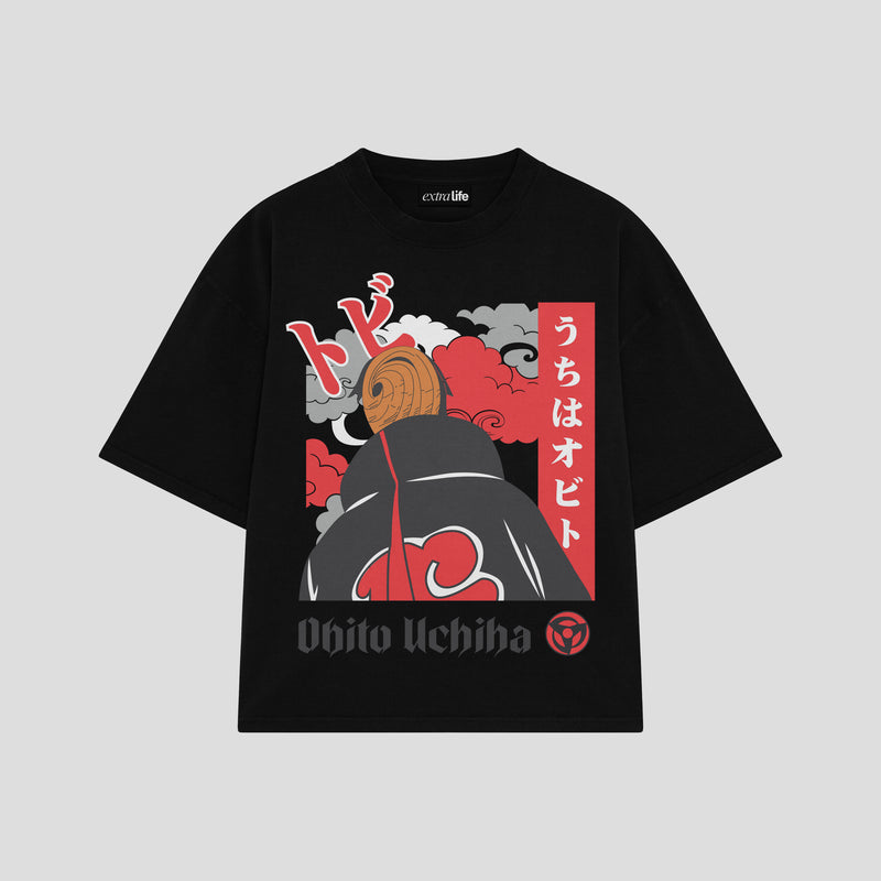 Playera streetwear premium de anime y gaming ExtraLife MX, corte boxy oversized drop shoulder heavyweight en color Deep Black y Off-White, moda urbana mexicana de culto.