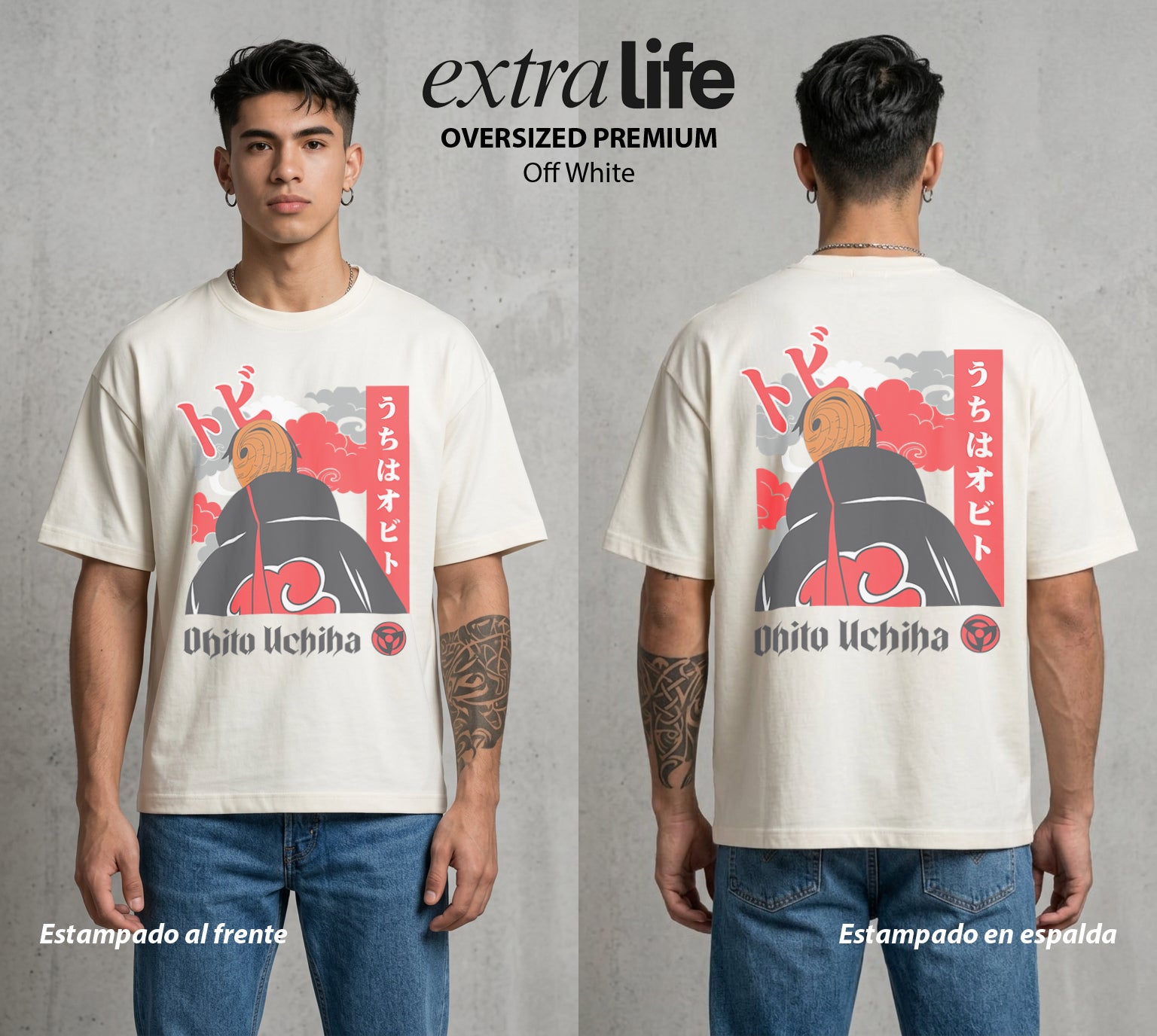 La Aldea Oculta | Ninja de la Hoja #02864 - Playera Oversized Premium | Off White - Foto en modelo