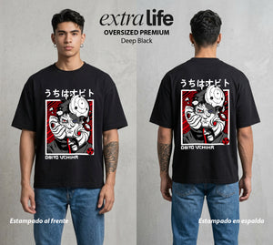 La Aldea Oculta | Spiritu del Zorro #02868 - Playera Oversized Premium | Deep Black - Foto en modelo