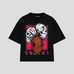 Playera streetwear premium de anime y gaming ExtraLife MX, corte boxy oversized drop shoulder heavyweight en color Deep Black y Off-White, moda urbana mexicana de culto.
