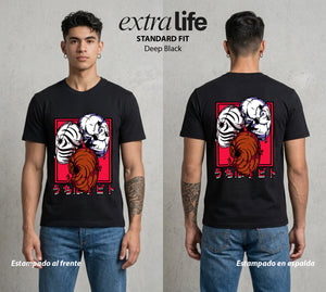 La Aldea Oculta | Zorro de Nueve Colas con Mascara #02869 - Playera Standard Fit | Deep Black - Foto en modelo