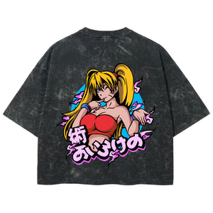 Playera streetwear premium de anime y gaming ExtraLife MX, corte boxy deluxe mineral wash heavyweight en color Acid Wash, moda urbana mexicana de culto.