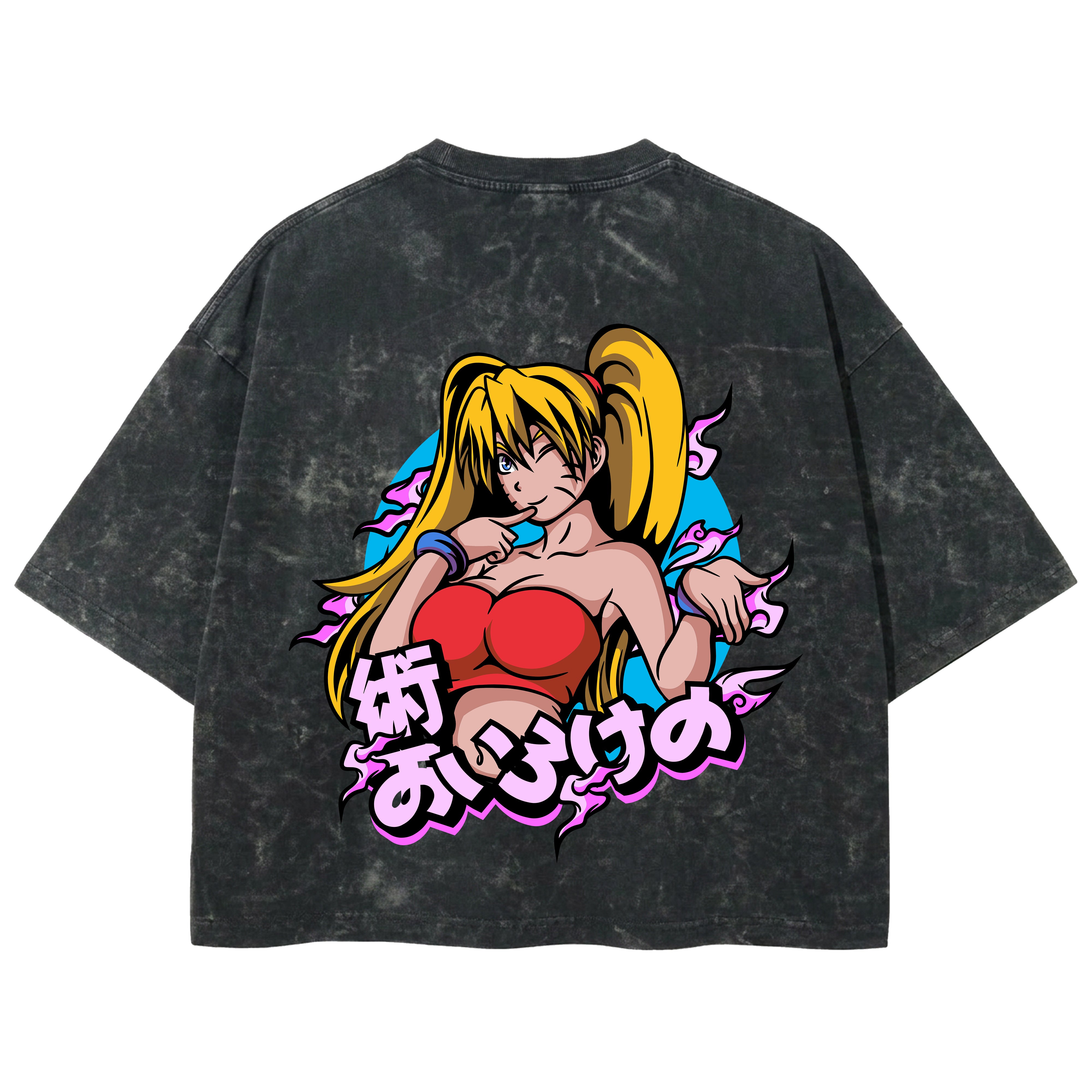 Playera streetwear premium de anime y gaming ExtraLife MX, corte boxy deluxe mineral wash heavyweight en color Acid Wash, moda urbana mexicana de culto.