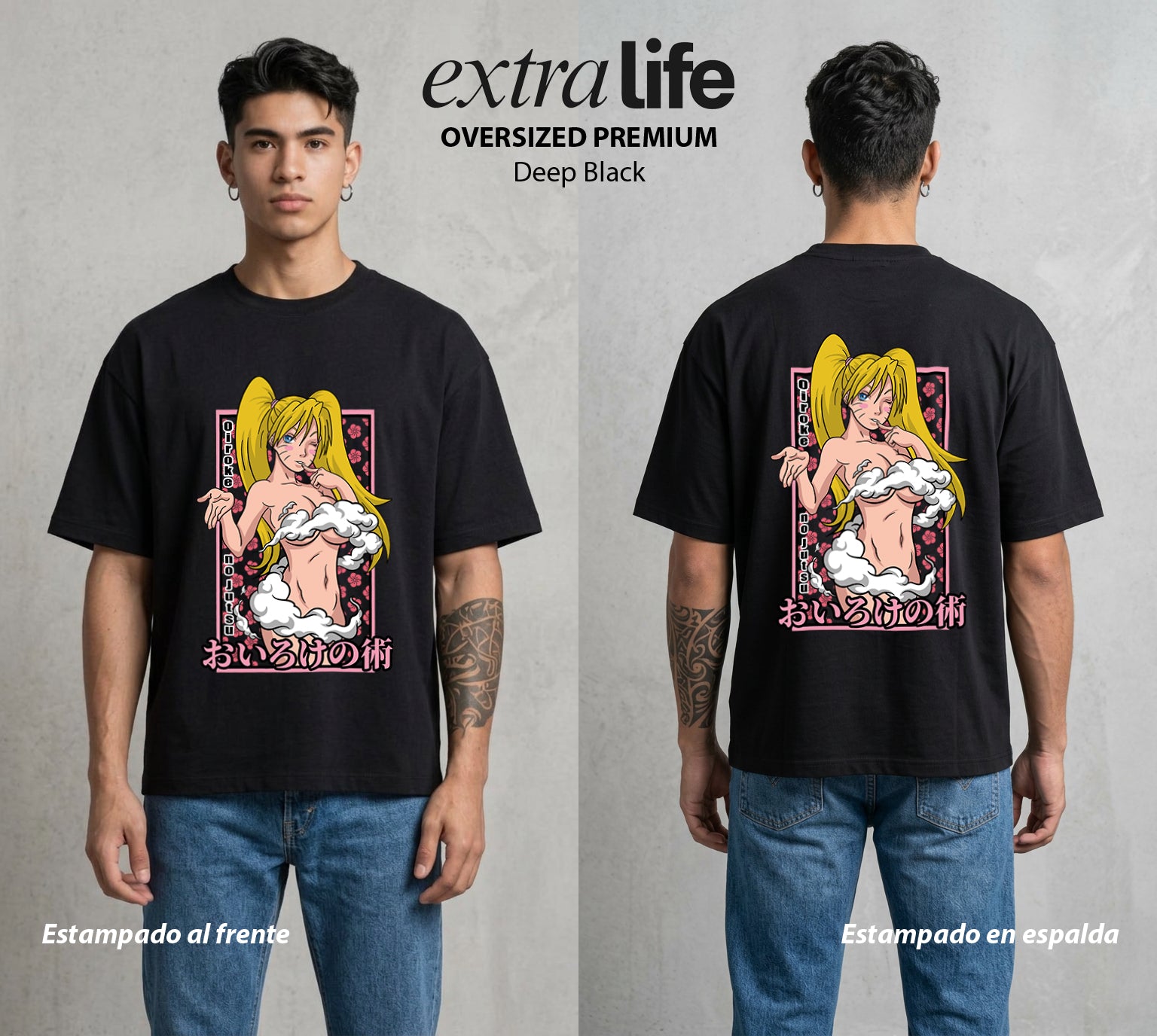La Aldea Oculta | El Hokage del Futuro #02871 - Playera Oversized Premium | Deep Black - Foto en modelo