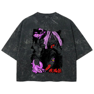 Playera streetwear premium de anime y gaming ExtraLife MX, corte boxy deluxe mineral wash heavyweight en color Acid Wash, moda urbana mexicana de culto.