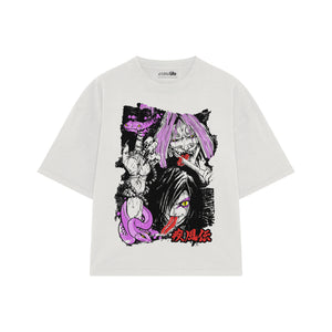 Playera streetwear premium de anime y gaming ExtraLife MX, corte boxy oversized drop shoulder heavyweight en color Deep Black y Off-White, moda urbana mexicana de culto.