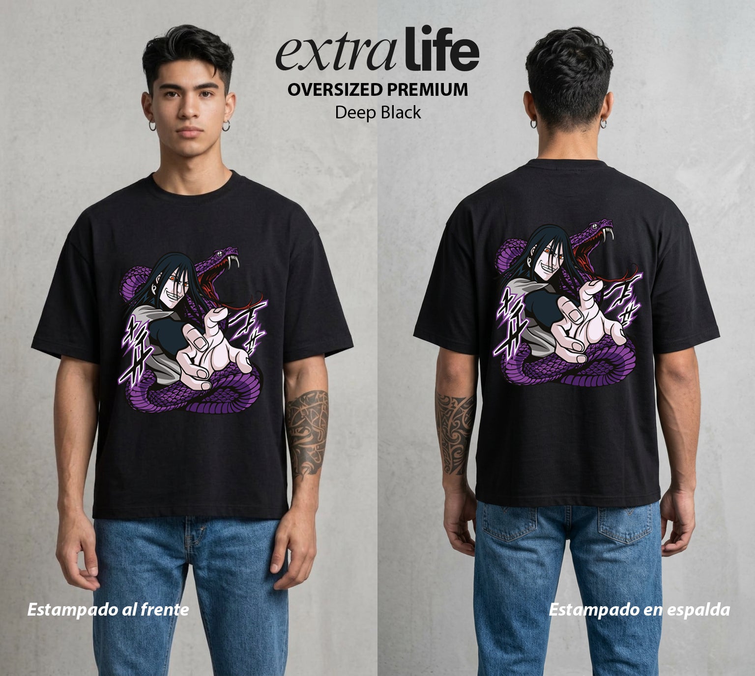 La Aldea Oculta | Dattebayo del Viento #02874 - Playera Oversized Premium | Deep Black - Foto en modelo