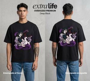La Aldea Oculta | Dattebayo del Viento #02874 - Playera Oversized Premium | Deep Black - Foto en modelo