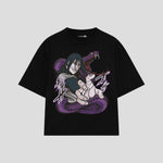 Playera streetwear premium de anime y gaming ExtraLife MX, corte boxy oversized drop shoulder heavyweight en color Deep Black y Off-White, moda urbana mexicana de culto.