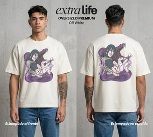 La Aldea Oculta | Dattebayo del Viento #02874 - Playera Oversized Premium | Off White - Foto en modelo