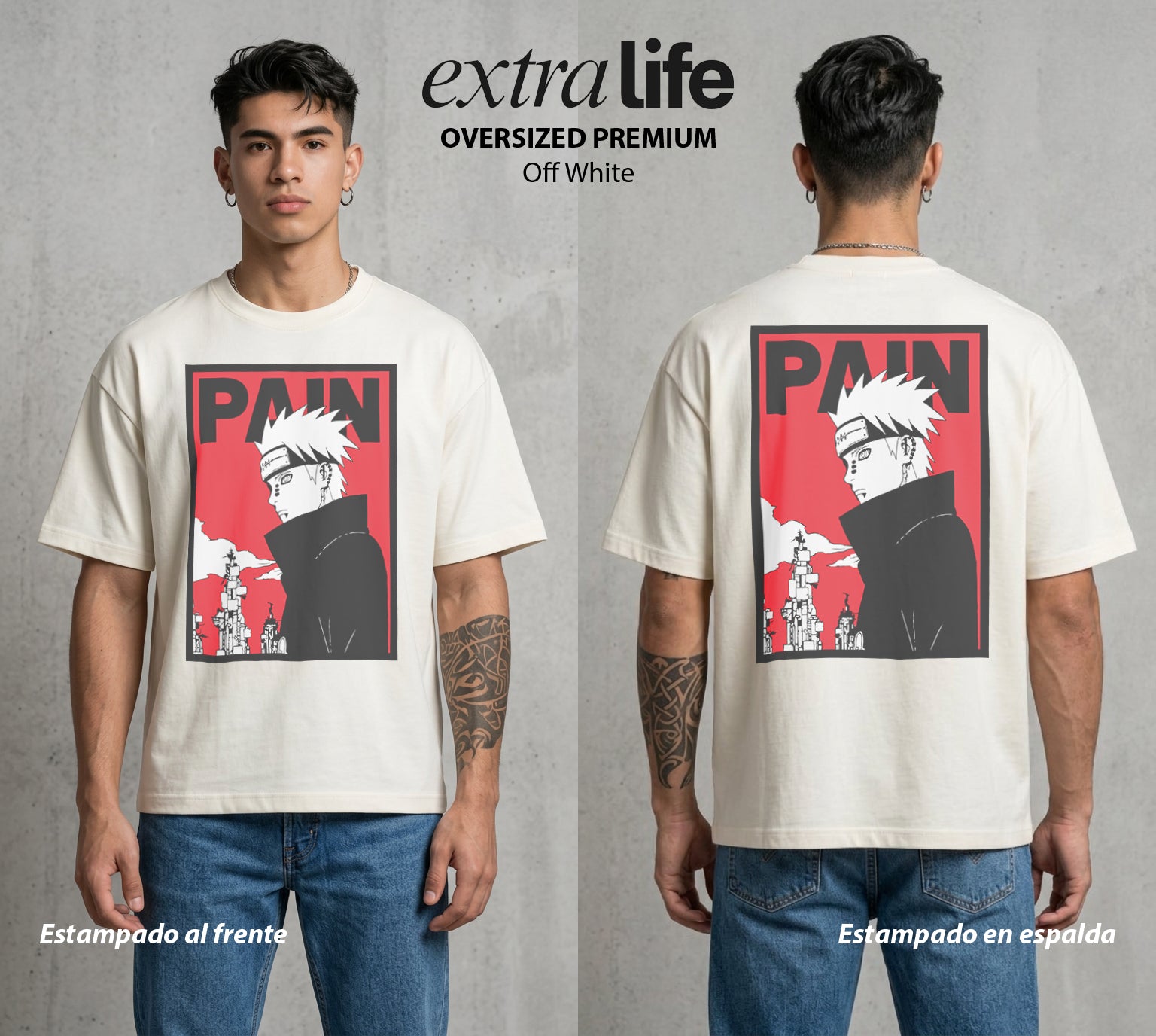 La Aldea Oculta | Zorro de Nueve Colas #02875 - Playera Oversized Premium | Off White - Foto en modelo