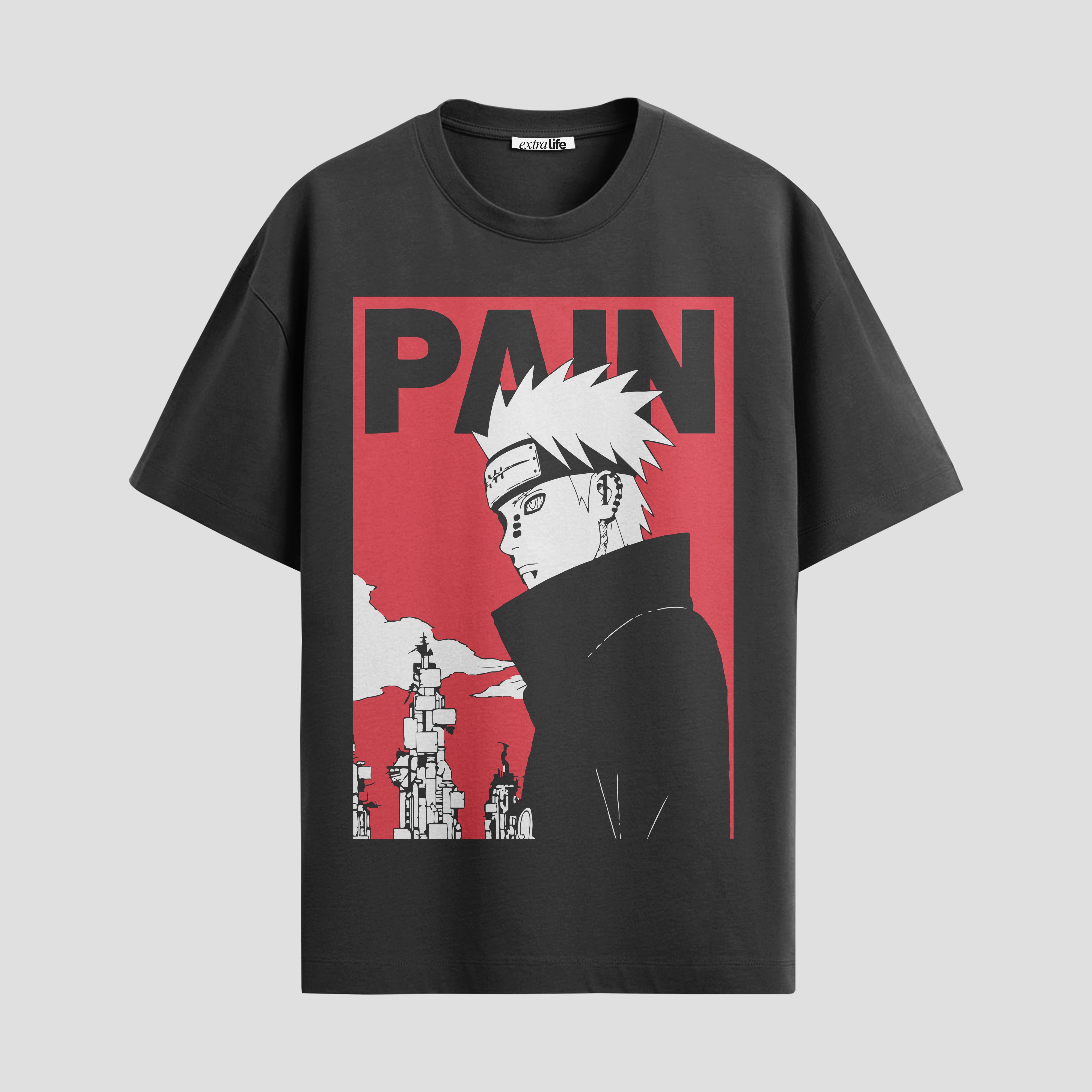 Playera urbana de anime y gaming ExtraLife MX, corte Standard Fit unisex ligero y transpirable en color Deep Black y Pure White, ropa de uso diario para gym y casual.