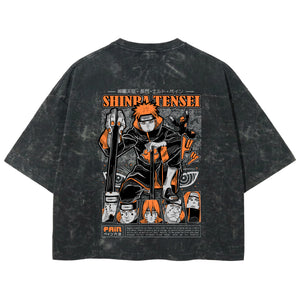 Playera streetwear premium de anime y gaming ExtraLife MX, corte boxy deluxe mineral wash heavyweight en color Acid Wash, moda urbana mexicana de culto.