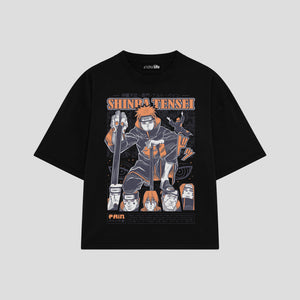 Playera streetwear premium de anime y gaming ExtraLife MX, corte boxy oversized drop shoulder heavyweight en color Deep Black y Off-White, moda urbana mexicana de culto.
