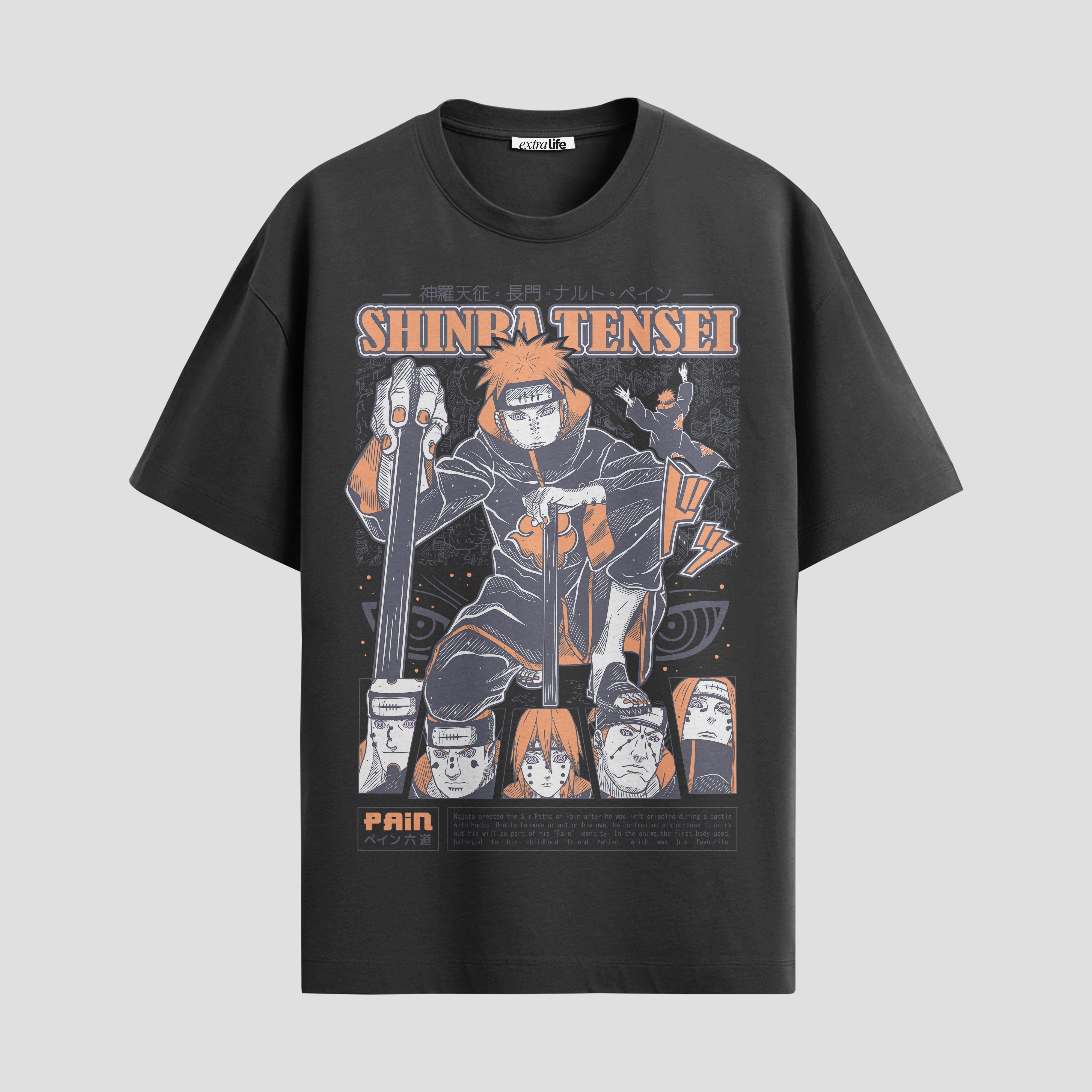 Playera urbana de anime y gaming ExtraLife MX, corte Standard Fit unisex ligero y transpirable en color Deep Black y Pure White, ropa de uso diario para gym y casual.