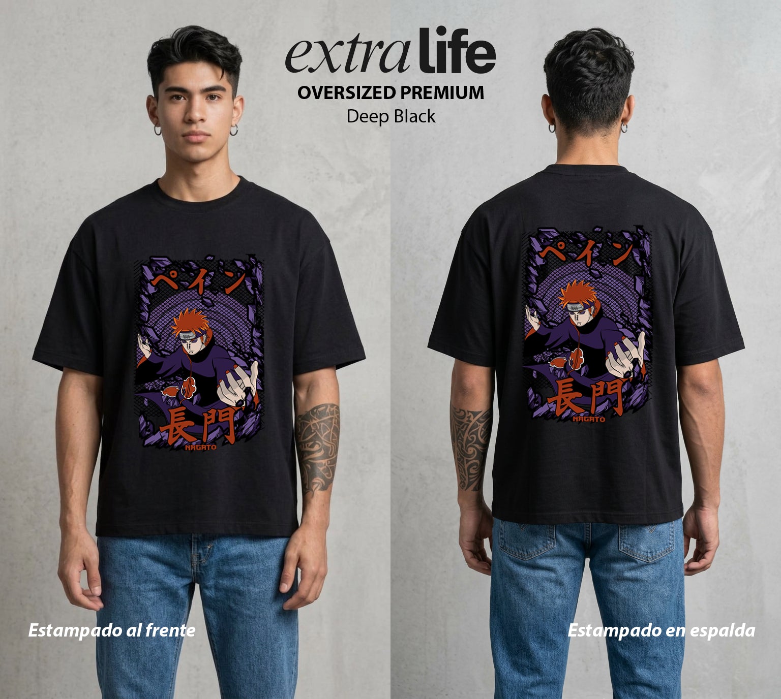 La Aldea Oculta | Ninja de la Hoja #02880 - Playera Oversized Premium | Deep Black - Foto en modelo