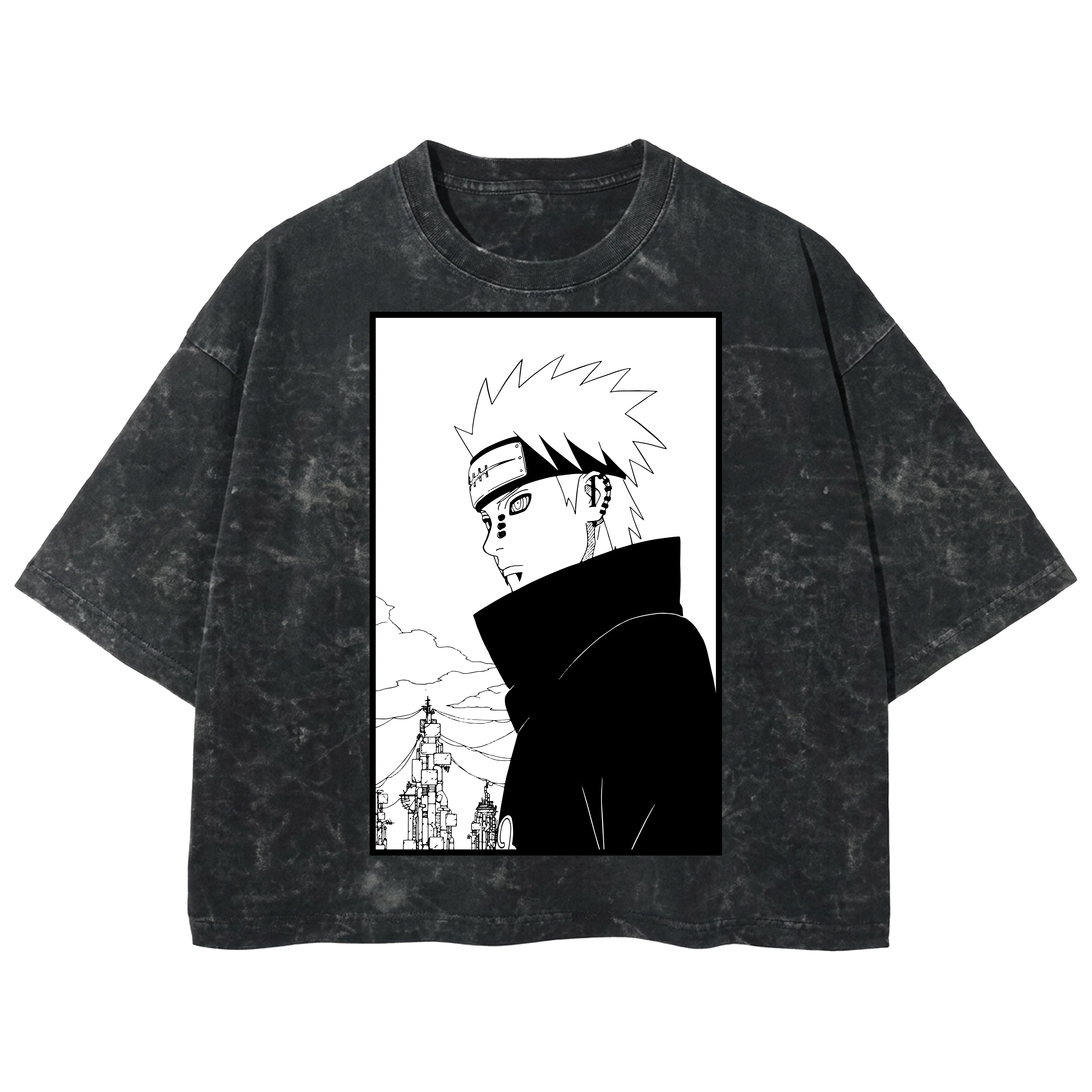 Playera streetwear premium de anime y gaming ExtraLife MX, corte boxy deluxe mineral wash heavyweight en color Acid Wash, moda urbana mexicana de culto.