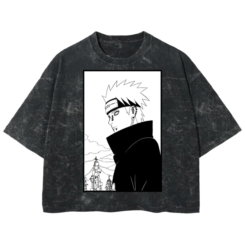 Playera streetwear premium de anime y gaming ExtraLife MX, corte boxy deluxe mineral wash heavyweight en color Acid Wash, moda urbana mexicana de culto.