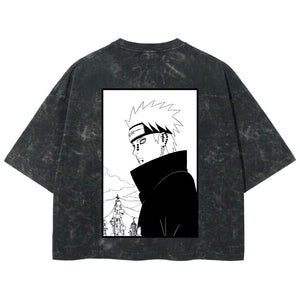 Playera streetwear premium de anime y gaming ExtraLife MX, corte boxy deluxe mineral wash heavyweight en color Acid Wash, moda urbana mexicana de culto.