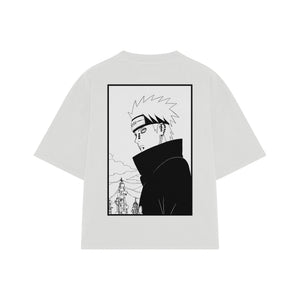 Playera streetwear premium de anime y gaming ExtraLife MX, corte boxy oversized drop shoulder heavyweight en color Deep Black y Off-White, moda urbana mexicana de culto.