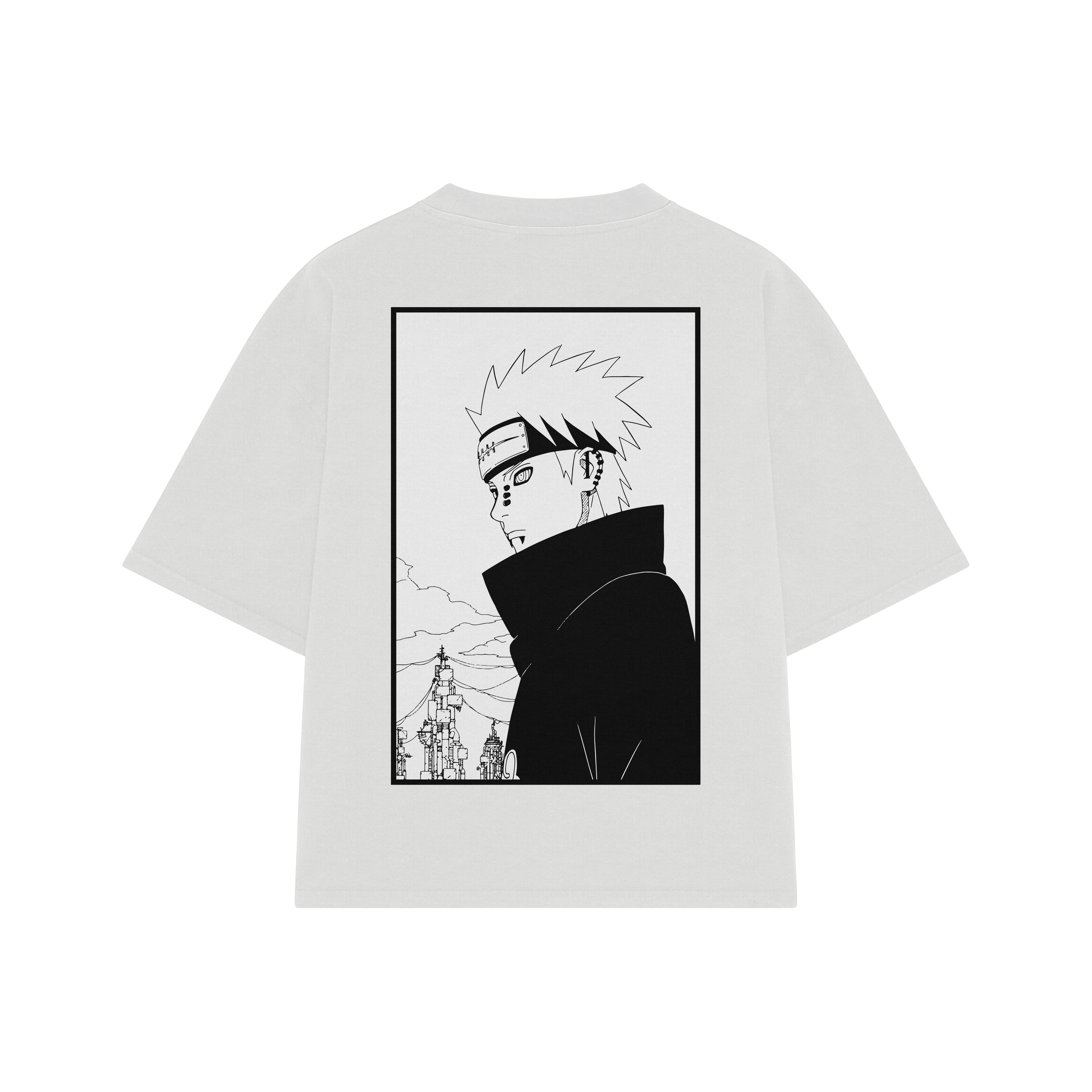 Playera streetwear premium de anime y gaming ExtraLife MX, corte boxy oversized drop shoulder heavyweight en color Deep Black y Off-White, moda urbana mexicana de culto.