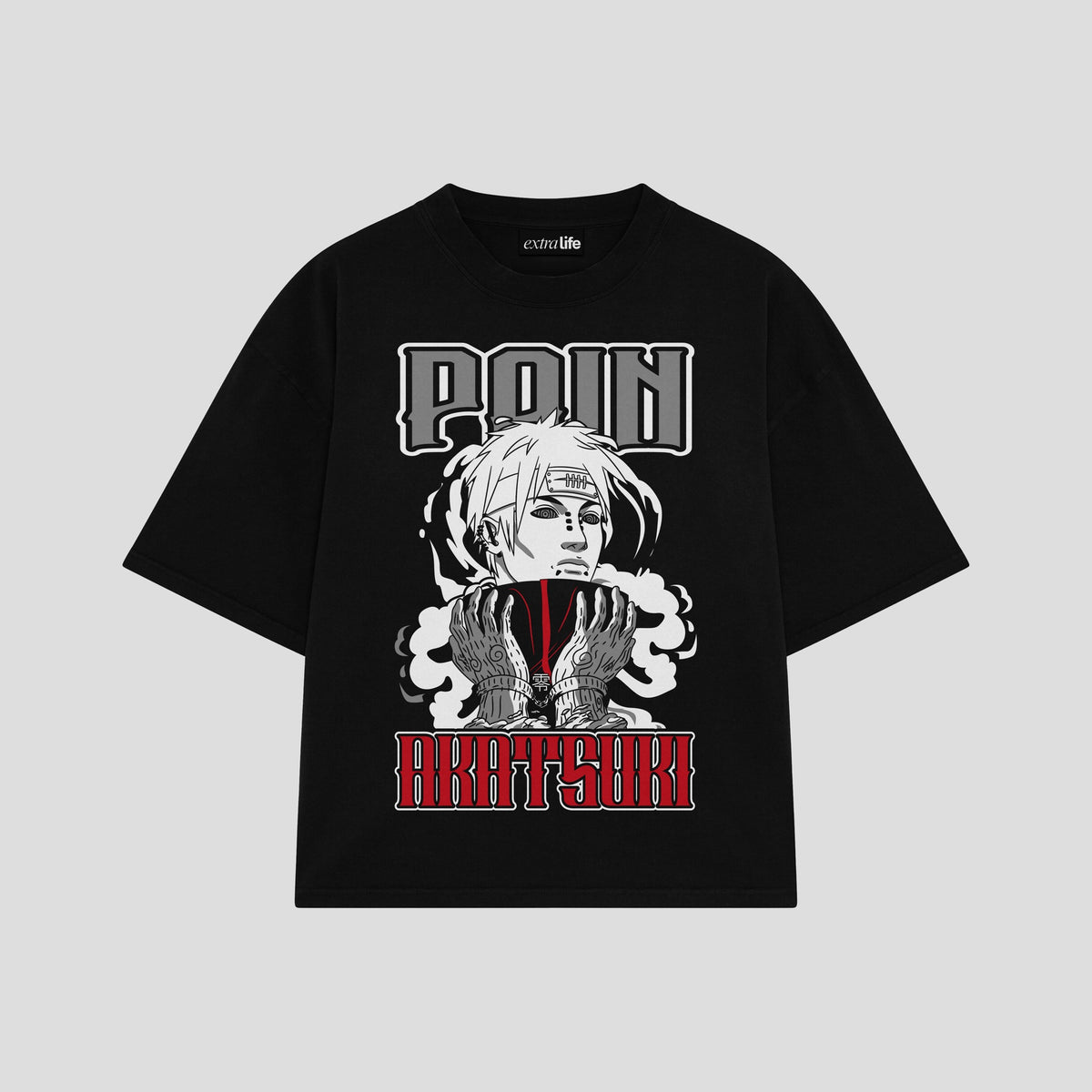 Playera streetwear premium de anime y gaming ExtraLife MX, corte oversized drop shoulder ligero y fresco en color Deep Black y Off-White, moda urbana mexicana de culto.