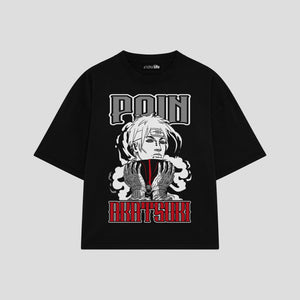 Playera streetwear premium de anime y gaming ExtraLife MX, corte boxy oversized drop shoulder heavyweight en color Deep Black y Off-White, moda urbana mexicana de culto.
