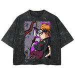 Playera streetwear premium de anime y gaming ExtraLife MX, corte boxy deluxe mineral wash heavyweight en color Acid Wash, moda urbana mexicana de culto.
