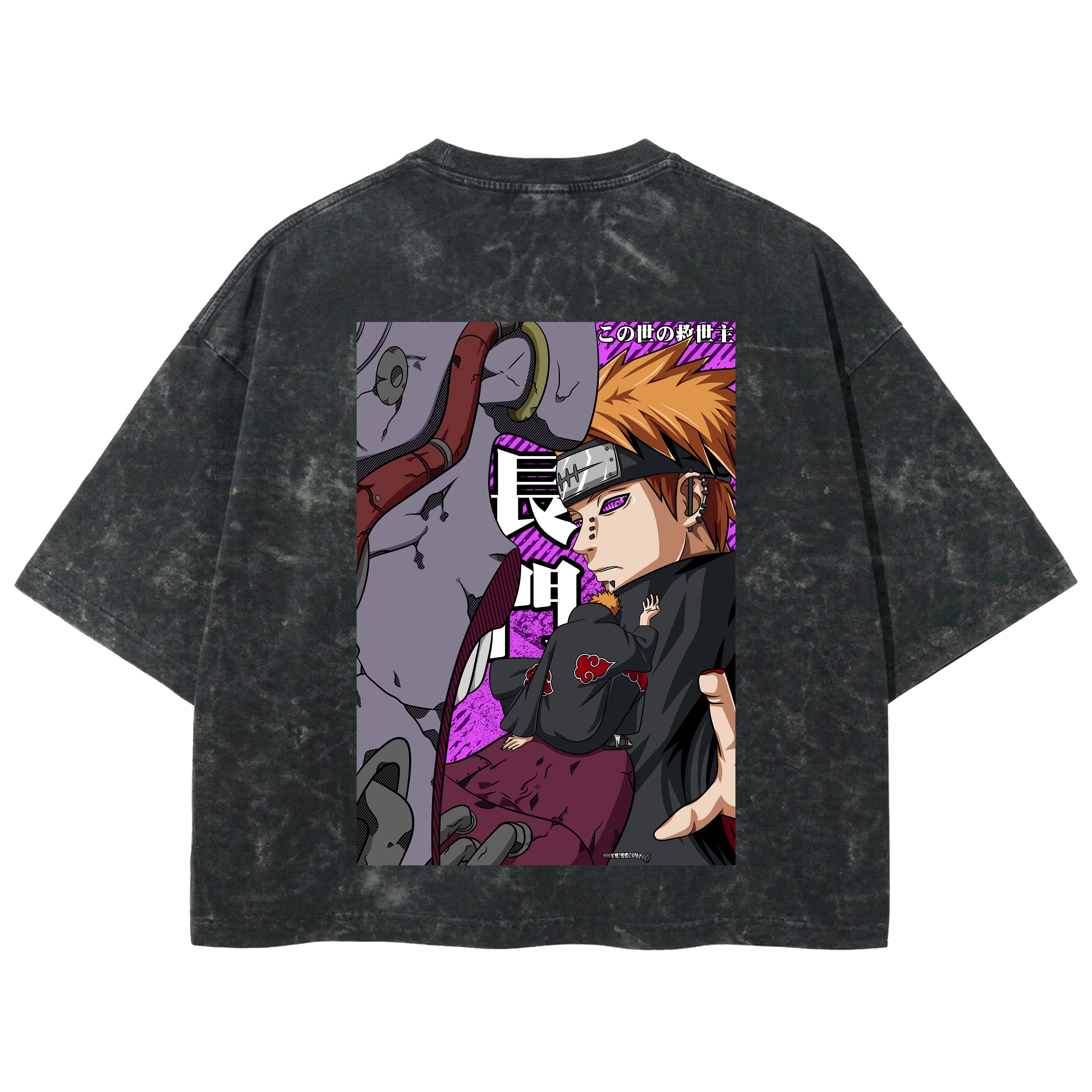 Playera streetwear premium de anime y gaming ExtraLife MX, corte boxy deluxe mineral wash heavyweight en color Acid Wash, moda urbana mexicana de culto.
