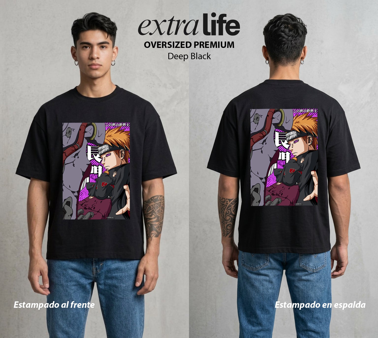 La Aldea Oculta | El Hokage del Futuro #02883 - Playera Oversized Premium | Deep Black - Foto en modelo