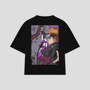 Playera streetwear premium de anime y gaming ExtraLife MX, corte boxy oversized drop shoulder heavyweight en color Deep Black y Off-White, moda urbana mexicana de culto.
