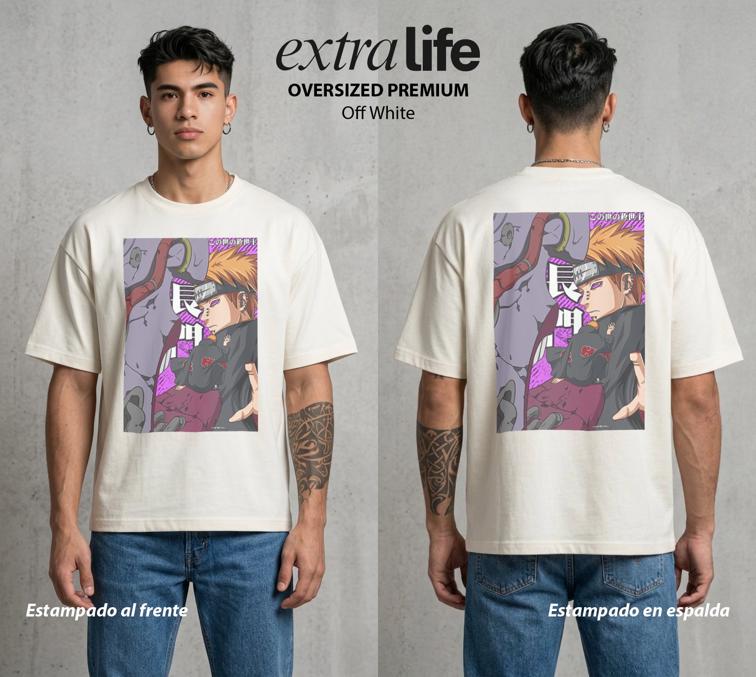 La Aldea Oculta | El Hokage del Futuro #02883 - Playera Oversized Premium | Off White - Foto en modelo