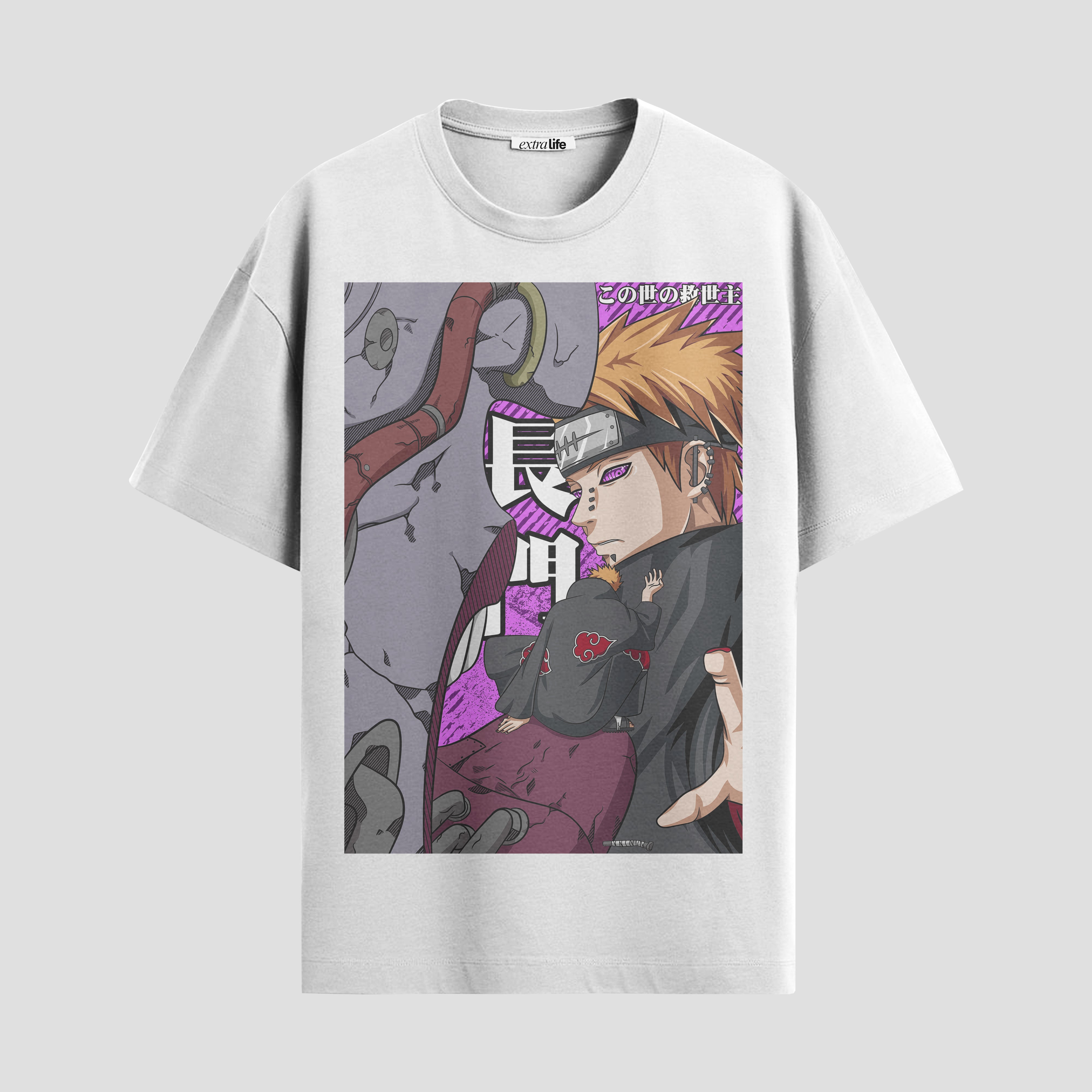 Playera urbana de anime y gaming ExtraLife MX, corte Standard Fit unisex ligero y transpirable en color Deep Black y Pure White, ropa de uso diario para gym y casual.