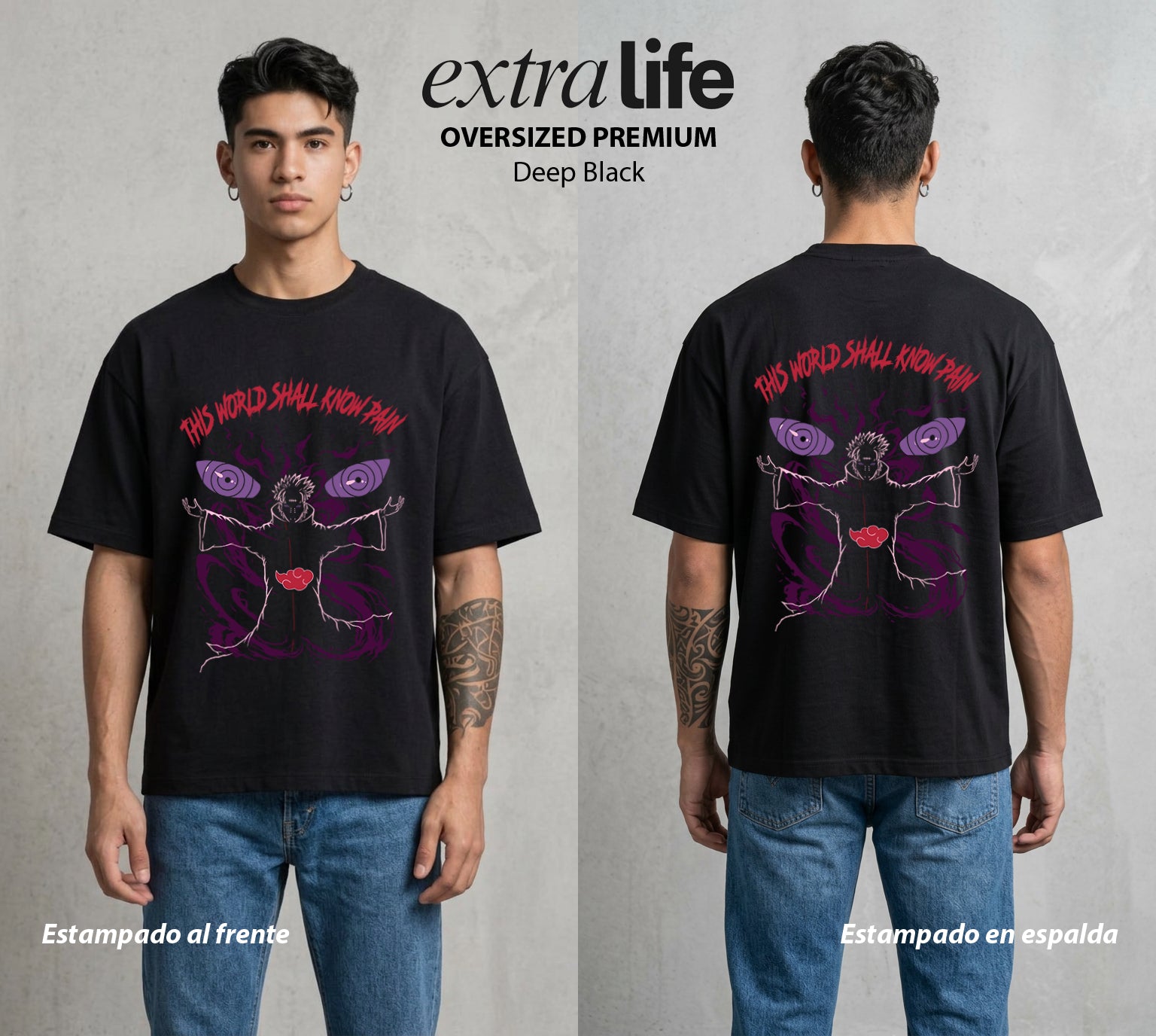 La Aldea Oculta | Dattebayo del Viento #02884 - Playera Oversized Premium | Deep Black - Foto en modelo