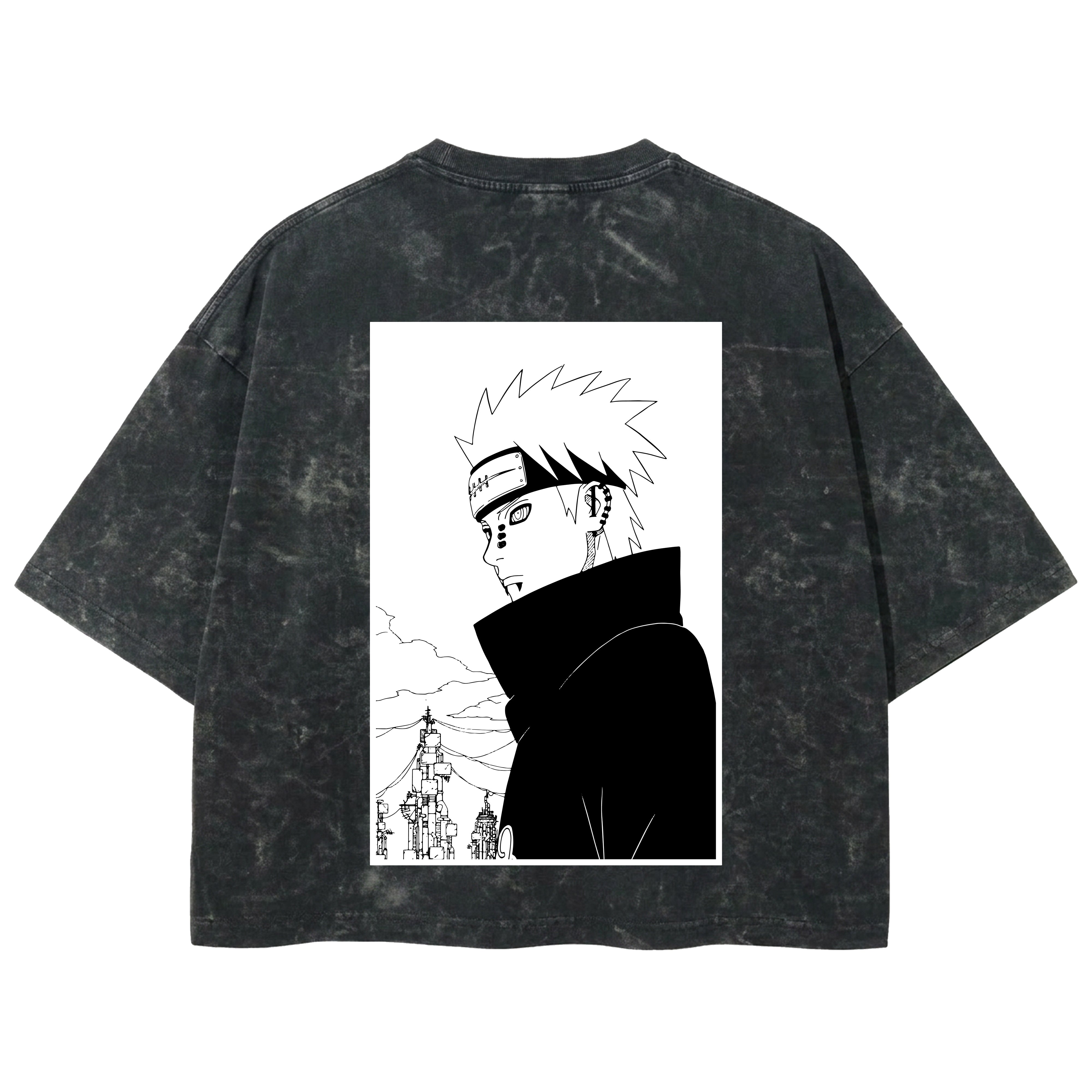 Playera streetwear premium de anime y gaming ExtraLife MX, corte boxy deluxe mineral wash heavyweight en color Acid Wash, moda urbana mexicana de culto.
