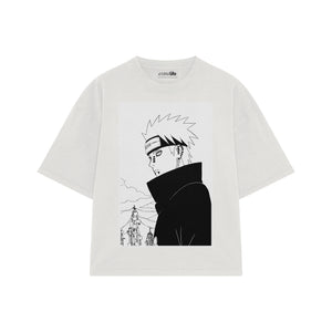 Playera streetwear premium de anime y gaming ExtraLife MX, corte boxy oversized drop shoulder heavyweight en color Deep Black y Off-White, moda urbana mexicana de culto.
