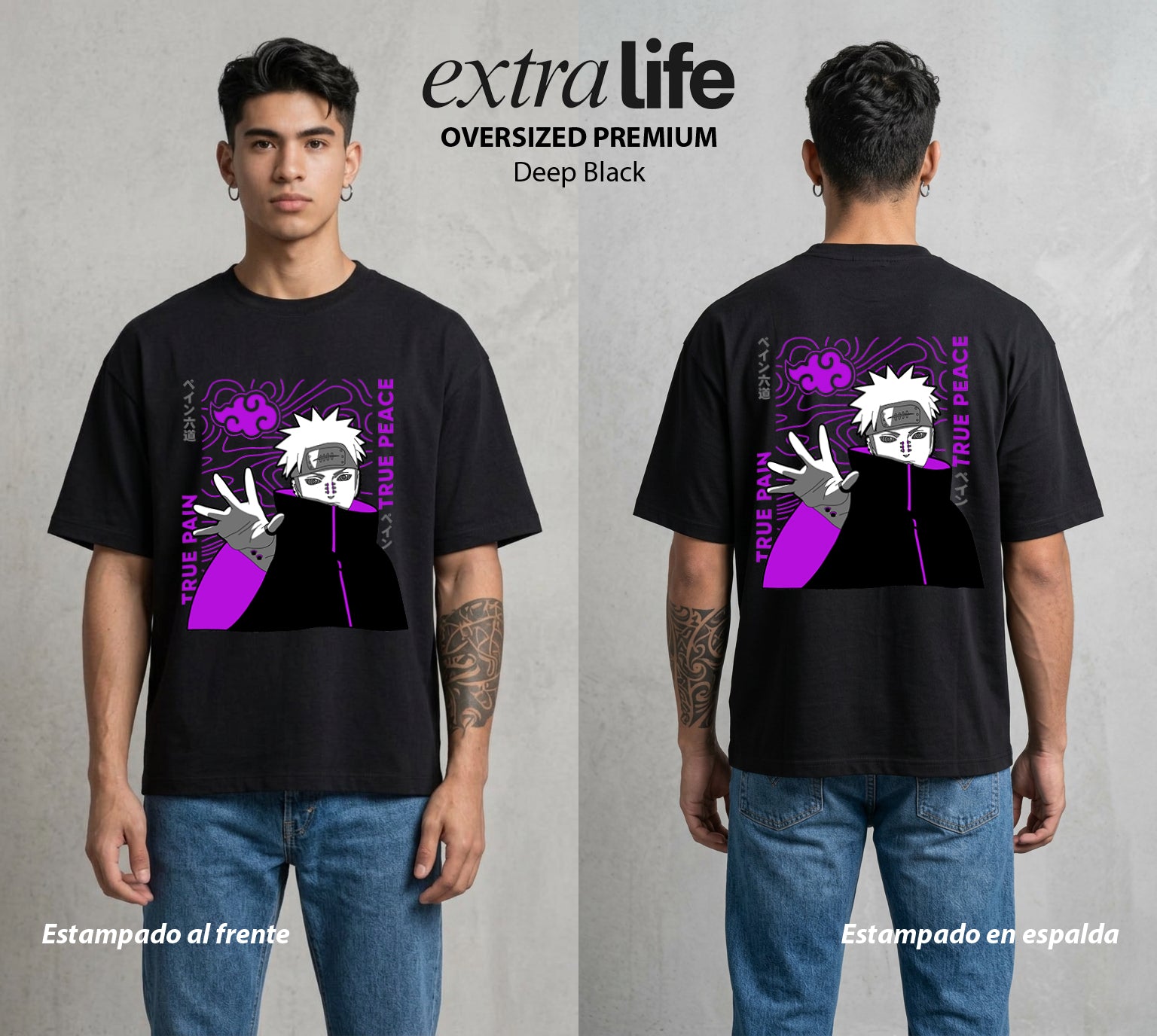 La Aldea Oculta | Poder del Chakra Zorro #02886 - Playera Oversized Premium | Deep Black - Foto en modelo