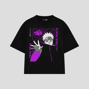 Playera streetwear premium de anime y gaming ExtraLife MX, corte boxy oversized drop shoulder heavyweight en color Deep Black y Off-White, moda urbana mexicana de culto.