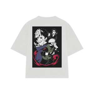 Playera streetwear premium de anime y gaming ExtraLife MX, corte boxy oversized drop shoulder heavyweight en color Deep Black y Off-White, moda urbana mexicana de culto.